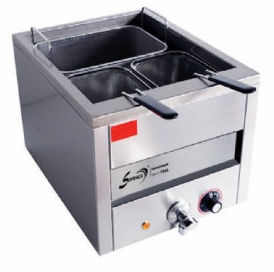 Cuiseur à pâtes électrique de table avec robinet de vidange 1 Cuve 15 litres avec 3 paniers ( 1x1/2 et 2x1/4) Cuiseur à pâtes électrique de table avec robinet de vidange 1 Cuve 15 litres avec 3 paniers ( 1x1/2 et 2x1/4)