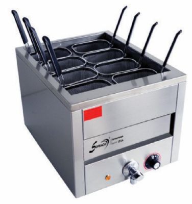 Cuiseur à pâtes électrique de table avec robinet de vidange 1 Cuve 15 litres avec 8 paniers ( 8x1/8) Cuiseur à pâtes électrique de table avec robinet de vidange 1 Cuve 15 litres avec 8 paniers ( 8x1/8)