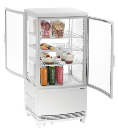 Mini vitrine réfrigérée 75 litres blanc avec 3 tablettes intermédiaires Mini vitrine réfrigérée 75 litres blanc avec 3 tablettes intermédiaires