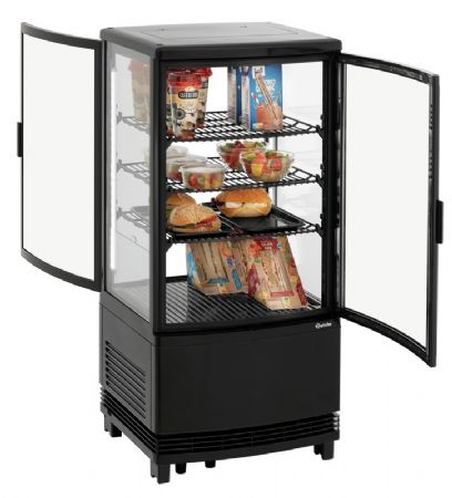 Mini vitrine réfrigérée noir 75 litres avec 3 tablettes intermédiaires Mini vitrine réfrigérée noir 75 litres avec 3 tablettes intermédiaires