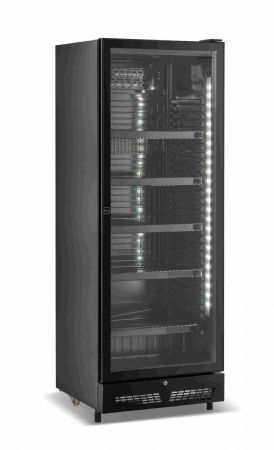 Réfrigérateur à boissons noir 1 porte vitrée 400 litres - 650x595x1795 mm Réfrigérateur à boissons noir 1 porte vitrée 400 litres - 650x595x1795 mm