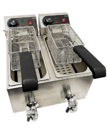 Friteuse à poser éléctrique en inox avec vanne de vidange 2X4 litres Friteuse à poser éléctrique en inox avec vanne de vidange 2X4 litres
