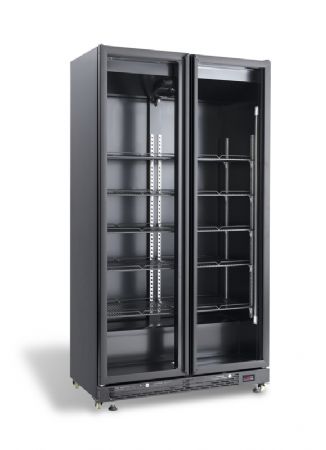 Réfrigérateur noir à 2 portes battantes vitrées avec un capacité de 850L Réfrigérateur noir à 2 portes battantes vitrées avec un capacité de 850L