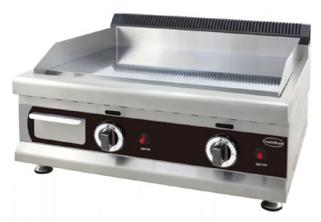 Plaque à snacker professionnelle à gaz avec 2 zones de cuisson en chrome lisse - 600x400 mm Plaque à snacker professionnelle à gaz avec 2 zones de cuisson en chrome lisse - 600x400 mm
