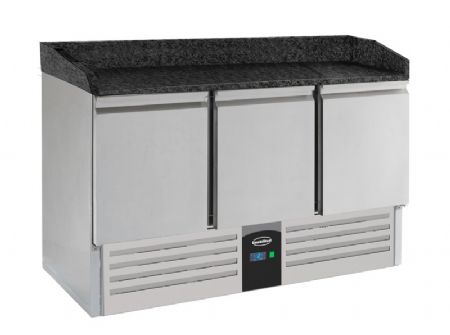 Table de préparation réfrigérée à pizza en granite 3 portes Table de préparation réfrigérée à pizza en granite 3 portes