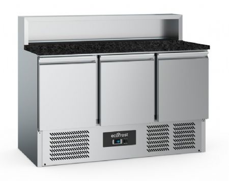 Table réfrigérée de préparation en granite à pizza 3 portes 8x 1/6GN Table réfrigérée de préparation en granite à pizza 3 portes 8x 1/6GN