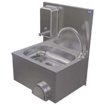 Lave-mains mural inox action genou avec doseur de savon 300 x 400 x 210 mm Lave-mains mural inox action genou avec doseur de savon 300 x 400 x 210 mm