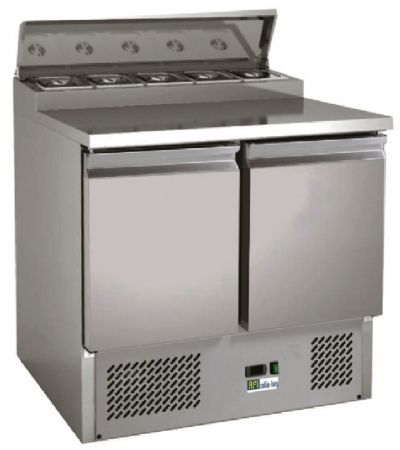 Table saladette réfrigérée 2 portes avec 5 bacs GN 1/6 température +2/+8°C Table saladette réfrigérée 2 portes avec 5 bacs GN 1/6 température +2/+8°C