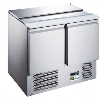 Table saladette réfrigérée 2 portes avec 2 bacs GN 1/1 et 3 bacs GN 1/6 température +2/+8°C Table saladette réfrigérée 2 portes avec 2 bacs GN 1/1 et 3 bacs GN 1/6 température +2/+8°C