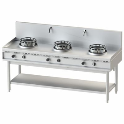 Poste de cuisson wok gaz avec étagère - 3 brûleurs puissance 39 kW Poste de cuisson wok gaz avec étagère - 3 brûleurs puissance 39 kW
