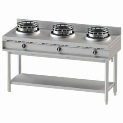 Poste de cuisson wok gaz avec tablette 3 brûleurs puissance 39 kW Poste de cuisson wok gaz avec tablette 3 brûleurs puissance 39 kW