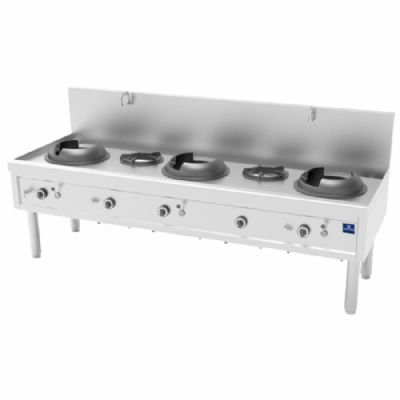 Poste de cuisson wok gaz inox avec 3 feux 27,5 kW et 2 brûleurs soupe 9,2 kW Poste de cuisson wok gaz inox avec 3 feux 27,5 kW et 2 brûleurs soupe 9,2 kW