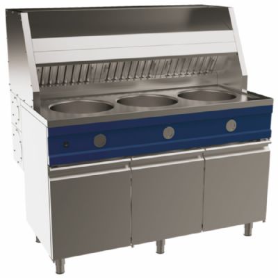 Friteuse professionnelle à gaz de 3 x 13 litres sur meuble avec portes Friteuse professionnelle à gaz de 3 x 13 litres sur meuble avec portes