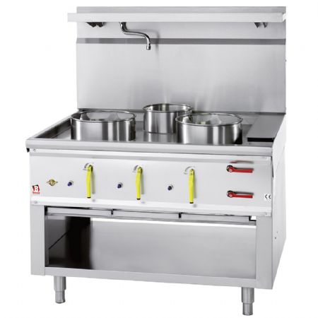 Fourneau wok gaz 3 brûleurs avec rideau d'eau Fourneau wok gaz 3 brûleurs avec rideau d'eau