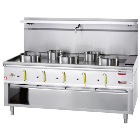 Fourneau wok gaz inox 5 feux avec rideau d'eau Fourneau wok gaz inox 5 feux avec rideau d'eau