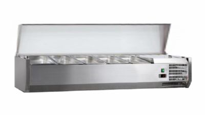 Saladette à poser à couvercle inox +2/+8°c capot inox 4 gn1/3 et 1 gn1/2-150 non compris Saladette à poser à couvercle inox +2/+8°c capot inox 4 gn1/3 et 1 gn1/2-150 non compris