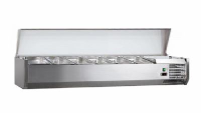 Saladette à poser à couvercle inox +2/+8°c capot inox 5 gn1/3 + 1 gn1/2-150 non compris Saladette à poser à couvercle inox +2/+8°c capot inox 5 gn1/3 + 1 gn1/2-150 non compris