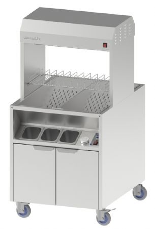 Poste de salage double chauffe traversant avec 6 bacs gastronormes 1/6 Poste de salage double chauffe traversant avec 6 bacs gastronormes 1/6