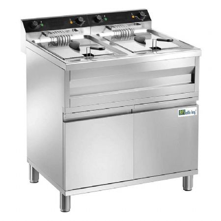 Friteuse électrique sur coffre avec vidange 2 cuves 2x9kW - 2x12L Friteuse électrique sur coffre avec vidange 2 cuves 2x9kW - 2x12L