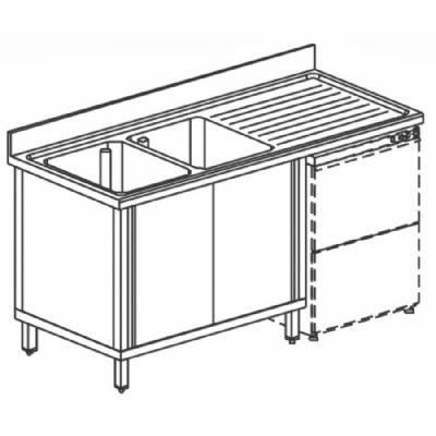 Évier inox armoire portes coulissantes 2 bacs à gauche format 700 x 1600 x 850 mm Évier inox armoire portes coulissantes 2 bacs à gauche format 700 x 1600 x 850 mm