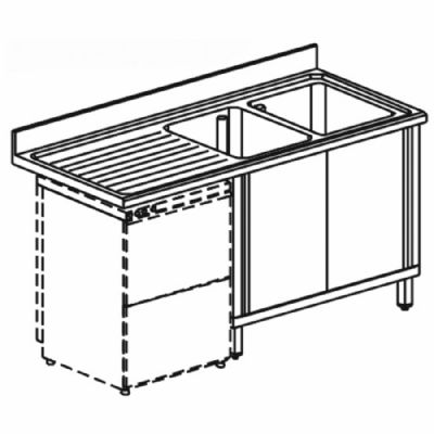Évier inox sur armoire inox portes coulissantes avec 2 bacs à droite 1600x700 mm Évier inox sur armoire inox portes coulissantes avec 2 bacs à droite 1600x700 mm