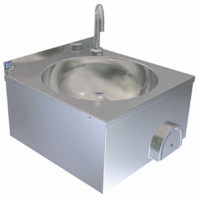 Lave-mains mural inox à commande genou diamètre 340 mm et 400 x 400 x 260 mm Lave-mains mural inox à commande genou diamètre 340 mm et 400 x 400 x 260 mm