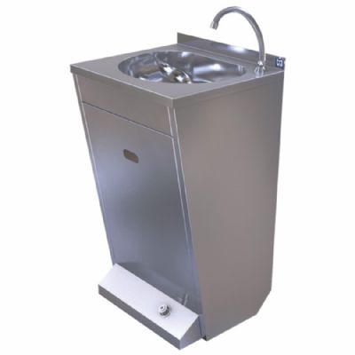 Lave-mains mural inox avec commande au pied et cuve 412x337 mm Lave-mains mural inox avec commande au pied et cuve 412x337 mm