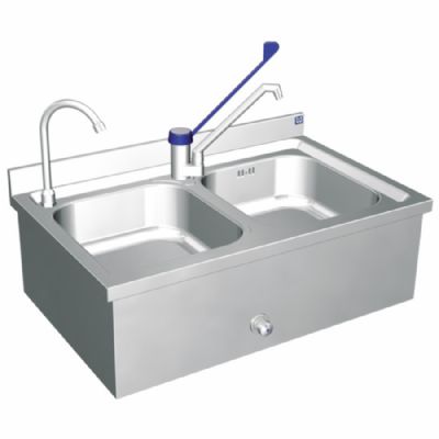 Lave-mains mural inox 2 bacs commande genou 506 x 800 x 256 mm Lave-mains mural inox 2 bacs commande genou 506 x 800 x 256 mm