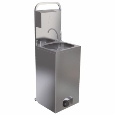 Lave-mains mobile inox à commande pédale avec distributeurs savon et papier - 435 x 470 x 877 mm Lave-mains mobile inox à commande pédale avec distributeurs savon et papier - 435 x 470 x 877 mm