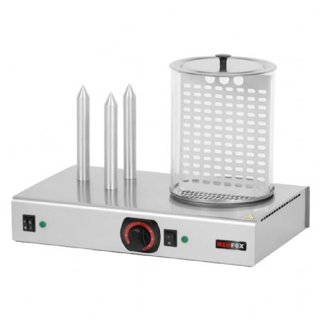 Chauffe-saucisses 3 plots équipé de panier et tube en verre pour maintien à 100°C Chauffe-saucisses 3 plots équipé de panier et tube en verre pour maintien à 100°C