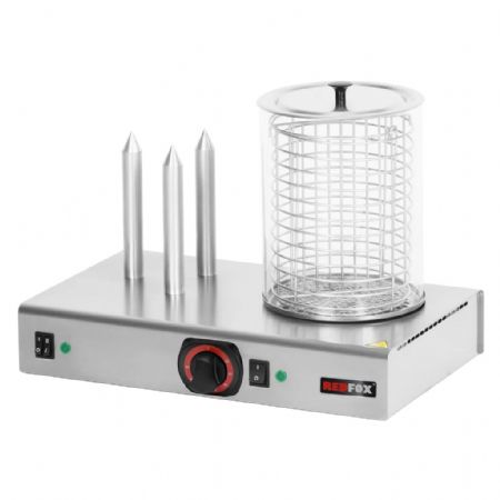 Chauffe-saucisses 3 plots équipé d’un panier et d’un cylindre en verre - 1,1 kW Chauffe-saucisses 3 plots équipé d’un panier et d’un cylindre en verre - 1,1 kW