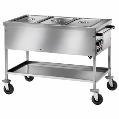 Chariot bain-marie électrique 3 niveaux de température avec 3x GN 1/1 h 150 mm Chariot bain-marie électrique 3 niveaux de température avec 3x GN 1/1 h 150 mm
