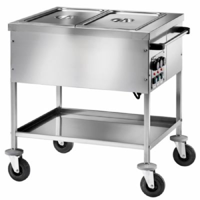 Chariot bain-marie électrique 2x GN 1/1 profondeur 150 mm avec 2 zones de température monophasé Chariot bain-marie électrique 2x GN 1/1 profondeur 150 mm avec 2 zones de température monophasé