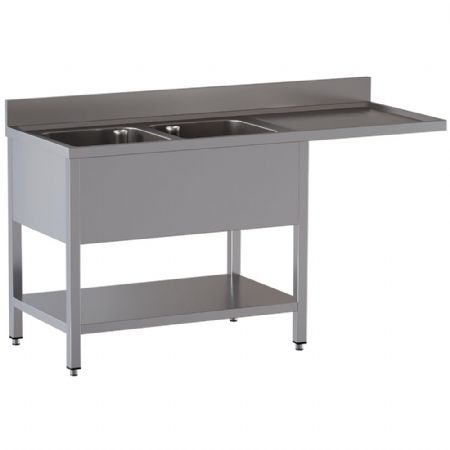 Plonge 2 cuves avec égouttage positionné à droite 1600x700x850 Plonge 2 cuves avec égouttage positionné à droite 1600x700x850