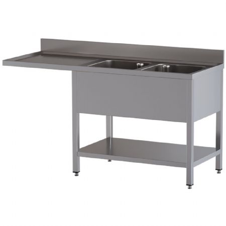 Plonge inox 2 cuves avec zone d’égouttage à gauche 1800x700x850 Plonge inox 2 cuves avec zone d’égouttage à gauche 1800x700x850