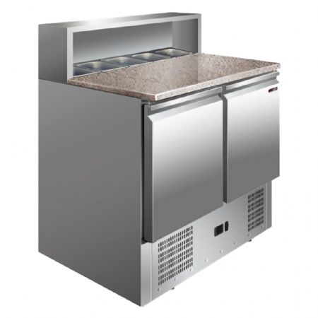 Table réfrigérée pizza 2 portes plan de travail en granit pour préparation de salades froides à température positive Table réfrigérée pizza 2 portes plan de travail en granit pour préparation de salades froides à température positive
