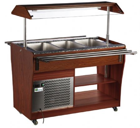 Buffet réfrigéré en bois avec dessus en granit et rampes de service - 3xGN1/1 Buffet réfrigéré en bois avec dessus en granit et rampes de service - 3xGN1/1