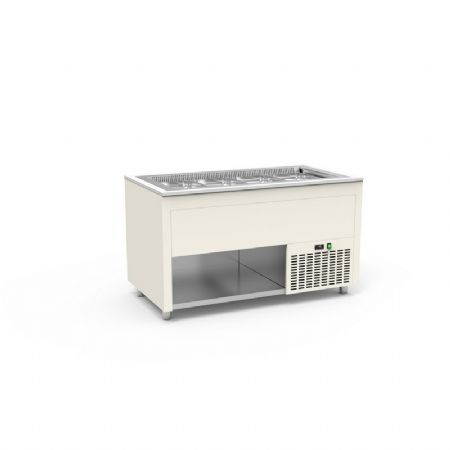 Buffet inox avec cuve froide 0 / +5°C pour bacs GN prof 200mm couleur Blanc - 935x850x850mm Buffet inox avec cuve froide 0 / +5°C pour bacs GN prof 200mm couleur Blanc - 935x850x850mm