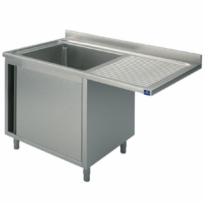 Plonge inox sur armoire 1 porte battante bac à gauche - avec passage lave vaisselle 1200x700 mm Plonge inox sur armoire 1 porte battante bac à gauche - avec passage lave vaisselle 1200x700 mm