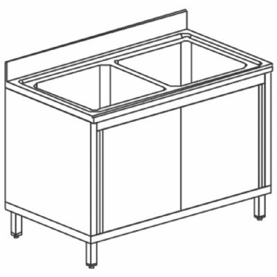 Évier inox 2 bacs avec portes coulissantes - 700 x 1600 x 850 mm Évier inox 2 bacs avec portes coulissantes - 700 x 1600 x 850 mm