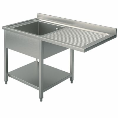 Évier inox sur piètement avec tablette basse 1 bac à gauche 1300x700 mm Évier inox sur piètement avec tablette basse 1 bac à gauche 1300x700 mm