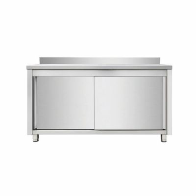 Meuble bas en inox avec portes coulissantes et dosseret - 1200x700x850+100mm Meuble bas en inox avec portes coulissantes et dosseret - 1200x700x850+100mm