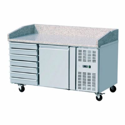 Meuble a pizza positif 1 porte et 1 compartiment de 5 tiroirs avec granit au dessus - 390L Meuble a pizza positif 1 porte et 1 compartiment de 5 tiroirs avec granit au dessus - 390L