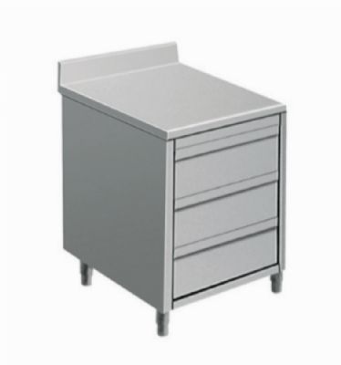 Meuble bas inox avec dosseret 3 tiroirs - 500x600x850mm Meuble bas inox avec dosseret 3 tiroirs - 500x600x850mm