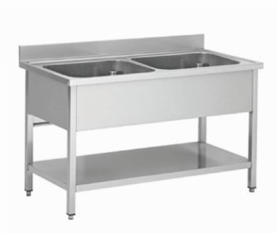 Plonge inox avec 2 bacs centraux - 1200x600x850+100mm Plonge inox avec 2 bacs centraux - 1200x600x850+100mm