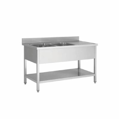 Plonge inox avec 2 bacs à gauche - 1600x600x850+100mm Plonge inox avec 2 bacs à gauche - 1600x600x850+100mm