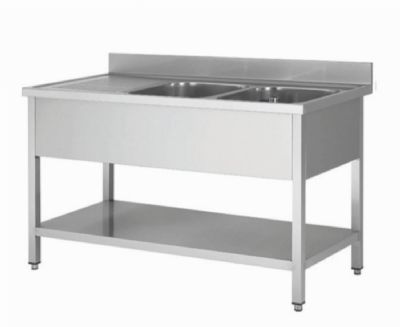 Plonge inox avec 2 bacs à droite - 1600x700x850+100mm Plonge inox avec 2 bacs à droite - 1600x700x850+100mm