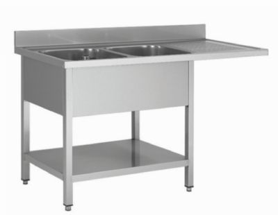 Plonge inox 2 bacs avec passage lave vaisselle à droite - 1600x700x850+100mm Plonge inox 2 bacs avec passage lave vaisselle à droite - 1600x700x850+100mm