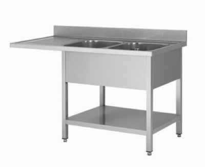 Plonge inox 2 bacs avec passage lave vaisselle à gauche - 1600x700x850+100mm Plonge inox 2 bacs avec passage lave vaisselle à gauche - 1600x700x850+100mm