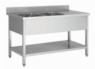 Plonge inox avec 2 bacs à gauche - 1800x600x850+100mm Plonge inox avec 2 bacs à gauche - 1800x600x850+100mm